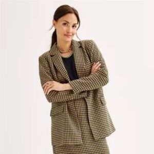 Nine West Beige and Black Houndstooth Blazer Large